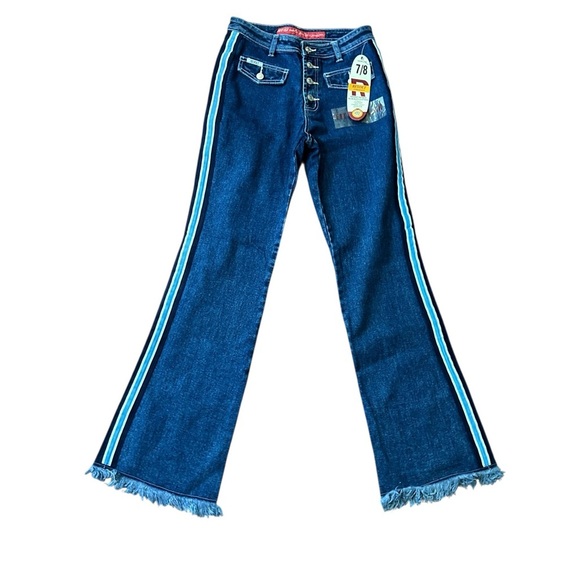 Revolt Jeans High Rise Flare With Track Stripe NOS Deadstock 90s Y2K NWT Sz 7 /8 - Picture 1 of 12